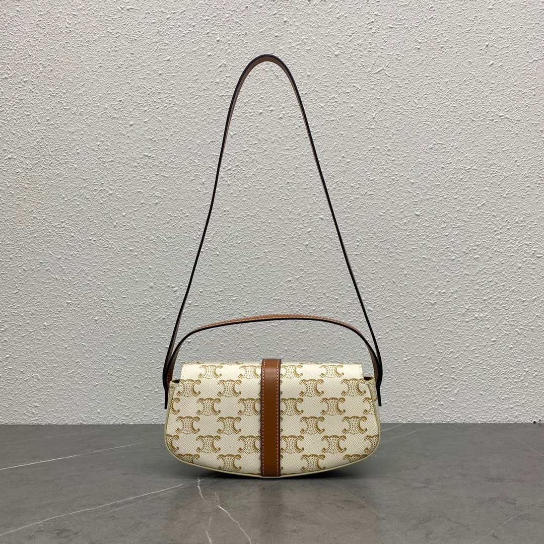 Celine Clutch On Strap Tabou In Triomphe Canvas And Calfskin White/Tan 101592